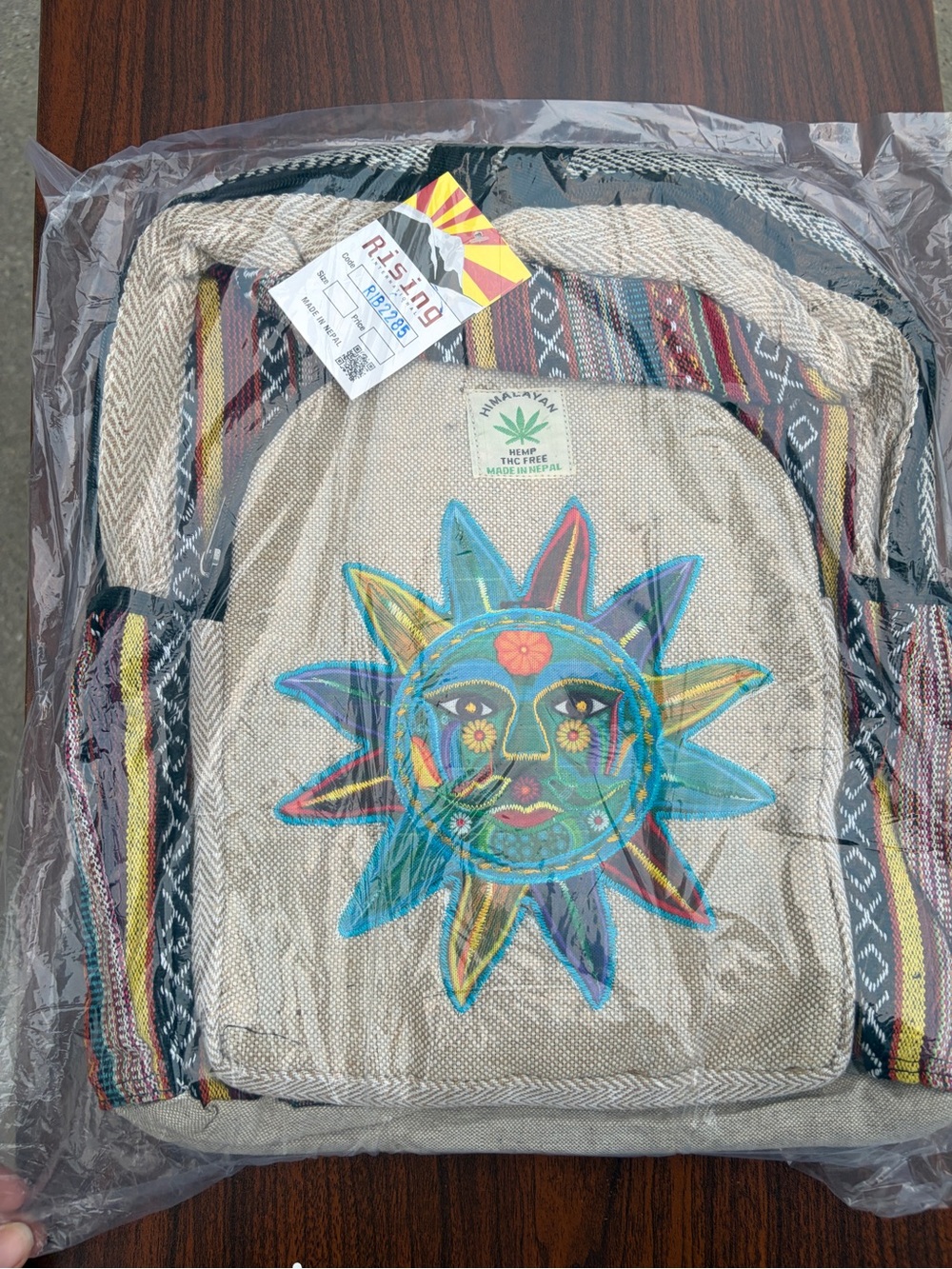 Rising International Himalayan Hemp Sun Face Backpack Boho Nepal NWT